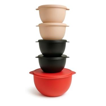 Imagem de Kit 5 Potes Plastico Redondos Bowl Livre Bpa 3 Tamanhos, Vasilha com Tampa (Colorido)