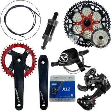 Imagem de Kit Transmissão Grupo 12 velocidades K7 Completo 52D Mtb Ciclismo Mountain Bike 11/52 Bicicletas (Vermelho, 32d)