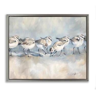 Imagem de Stupell Industries Sandpiper Birds Mirage Gray Framed Floater Canvas Wall Art, design por Ramona Murdock, 25 x 31