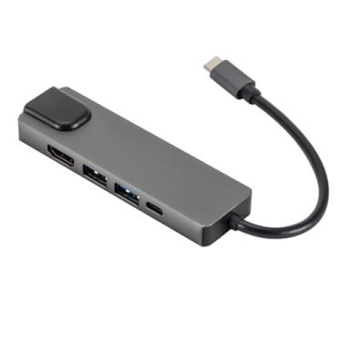 Imagem de SaharaCase Hub USB-C 5 em 1 com Ethernet – Adaptador multiportas com HDMI 4K, USB 3.0/2.0, carregamento PD de 100 W e RJ45 – Compatível com MacBook, Chromebook e PC