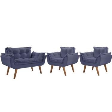 Imagem de Kit Poltronas Opalla 1 Namoradeira e 2 Poltronas Azul Bic