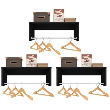 Imagem de Kit 03 Nichos Suspenso Dakar Com Cabideiro Preto - D´rossi