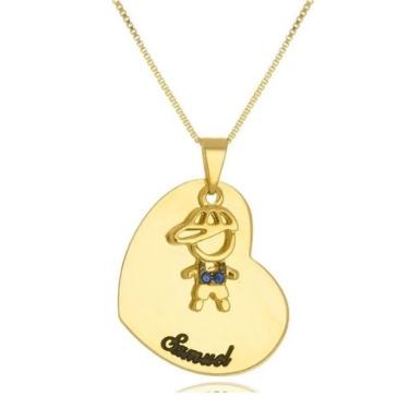 Imagem de Gargantilha Coração Personalizado E Pingente Filhos (as) Banhado A Ouro 18k