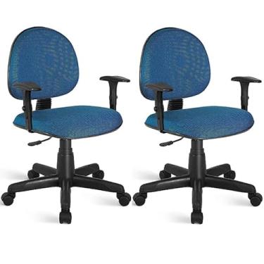 Imagem de Kit 2 Cadeiras Escritório Executiva Home Office Azul e Preta Home Gourmet Estofada Ergonômica Braço Base Aço Rodízios Nylon