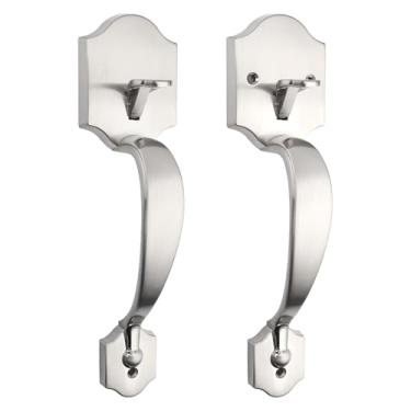 Imagem de Probrico Conjunto de maçanetas de porta frontal de níquel acetinado de dupla face, maçanetas francesas sem chave exterior/interior, conjunto de fechadura de porta resistente sem trava, 1 pacote