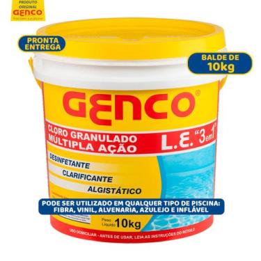 Imagem de Genco Cloro 3 em 1 Balde 10kg Múltipla Ação Para Piscina Granulado Mui