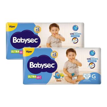 Imagem de Kit 2 Fraldas Babysec Galinha Pintadinha Ultrasec Hiper Tamanho G 60 unidades cada
