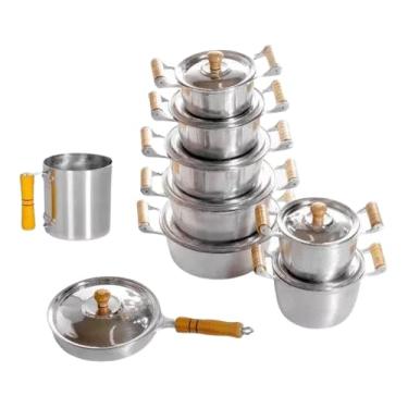 Imagem de Conjunto 5 Panelas Alumínio Batido 16 a 24 cm Frigideira 20 cm Caldeirão 14 e 16 e Caneco 12-9 Peças