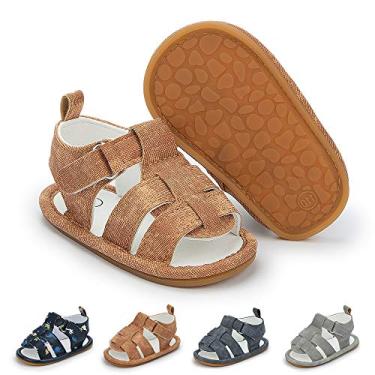 Imagem de Save Beautiful Summer Sandálias infantis para meninos com sola macia antiderrapante sapatos para primeiros passos, A/Marrom com sola de borracha, 6-12 Months Infant