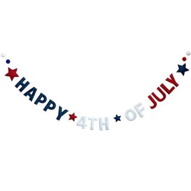 Imagem de 4 de julho Decorações pré-amarradas vermelho branco azul Happy 4th of July Sign Banner for USA National Day American Independence Day Veterans Patriotic Graduation Party Classroom Home Lareira Mantle