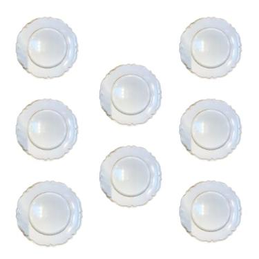 Imagem de Sousplat Prato Platinado de Plástico Branco Charmoso Gourmet Kit com 8