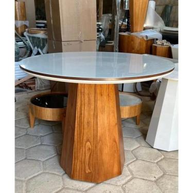 Imagem de Mesa de Jantar Cone Base Oitavada Mel com Tampo Duplo 90cm Mel/off/mel
