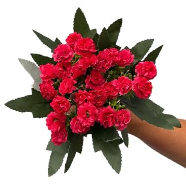 Imagem de Kit 5 Buquês de Mini Flores de Cravos com Folhas Artificial Decoração (Rosa-Chiclete)