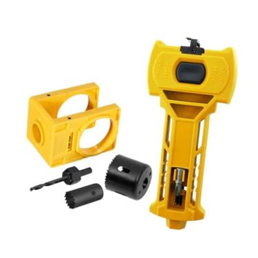 Imagem de WeiLaiKeQi Conjunto de instalação de fechadura de porta com furo de fechadura ajustável com gabarito guia para porta de 1-3/4" ou 1-3/8" de espessura, Amarelo