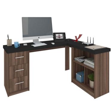 Imagem de Mesa Escrivaninha 3 Gavetas Com Nichos Em L Marilu Ipê/preto