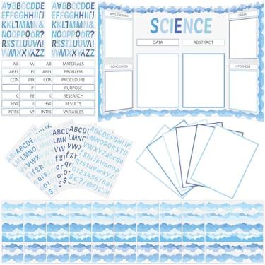 Imagem de WATINC Science Fair Board Supplies, 46 peças autoadesivas, conjunto de projeto de feira de ciências com adesivo de 8 letras, 10 legendas de apresentação, pôster decorativo de borda de boletim para