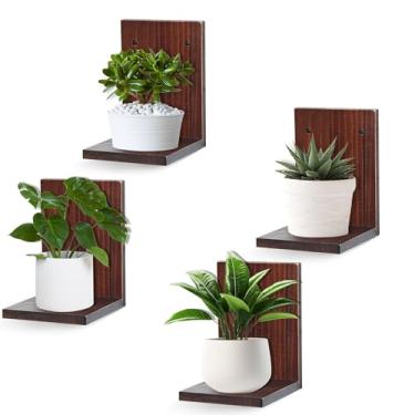Imagem de Prateleiras de parede pequenas, prateleira alta flutuante, mini bordas de madeira, conjunto de 4 peças, decoração de exibição de plantas para ambientes internos para sala de estar, quarto, banheiro,