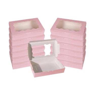 Imagem de AFXGUSD 12x Caixas de doces pequenas, embalagens retangulares, fáceis de transportar, com janela, caixas de bolo para de sobremesas em casa, Rosa