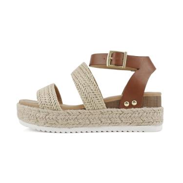 Imagem de Soda Top Shoe Bryce bico aberto fivela tira no tornozelo alpargatas flatform Wedge Casual Sanda, Raf Nat Tan Nbpu, 37