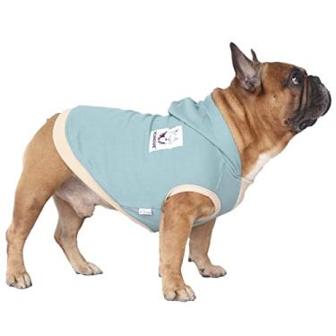Imagem de iChoue Moletom com capuz 100% algodão respirável para cães para buldogue inglês, suéteres, francês, pug francês médio - azul, GG