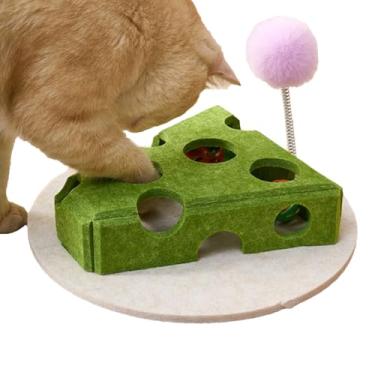 Imagem de Comedouro Puzzle Para Gatos | Quebra-Cabeça Alimentar Design Queijo para Felinos,Caixa Alimentador com Varinha Mágica Sino e Bola para Cães Pequenos Médios Diversão Interior