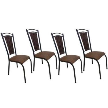 Imagem de Kit 4 Cadeira Paris De Cozinha Tubular Preto Aço Estofada Encosto Junc