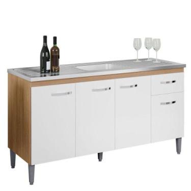 Imagem de Balcão De Pia Sem Tampo 150 Cm 4 Portas 1 Gaveta Graziela Amêndoa/bran