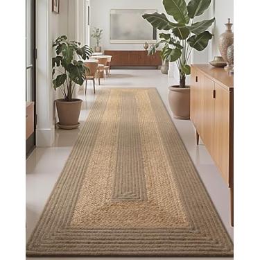Imagem de LUMI Tapete de juta antiderrapante para corredor, tapete rústico natural de 6 x 18 cm, sem queda, tapete de área trançado para casa de fazenda, interior de alto tráfego para sala de estar, entrada