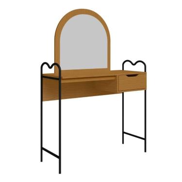 Imagem de Penteadeira Camarim Bancada Maquiagem Espelho Gaveta Estilo Industrial Pé De Ferro Nature