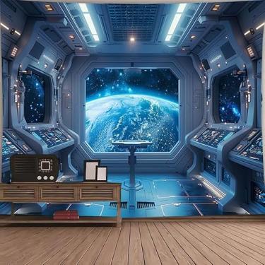 Imagem de FENDROM Tapeçaria de Nave Espacial, Universo, Galáxia, Estação Espacial Sideral, Pendurada na Parede, Futurista, Ficção Científica, Planeta Terra, Tapeçarias para Quarto, Sala de Estar