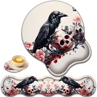 Imagem de Descanso de pulso para teclado e mouse pad suporte de pulso com conjunto de porta-copos em forma de renda, espuma viscoelástica de gel ergonômico e base antiderrapante, digitação fácil e alívio da dor