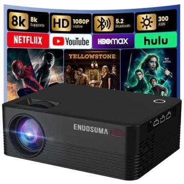 Imagem de ENUOSUMA Mini projetor, projetor de vídeo portátil H5 com WiFi e Bluetooth, projetor de filmes suporta 8K com sistema Android, correção automática de Keystone, projetor de vídeo de tela de 101.6 cm