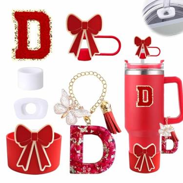 Imagem de Conjunto de 6 peças de acessórios para copo vermelho Stanley Cup 850 g 1,134 g copo com alça, incluindo tampa de cobertura de palha de silicone e bota de laço, tampa à prova de derramamento, pingente