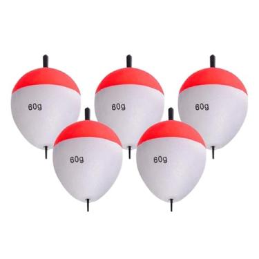Imagem de menolana 5 peças de bóias de pesca Bobbers EVA oval vermelho branco cor brilhante alta flutuabilidade espuma bóias conjunto para pompano pesca de longo, 60g