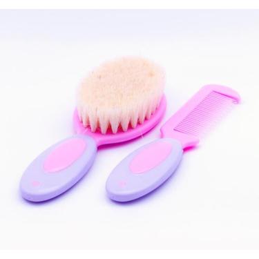 Imagem de Kit Cabelo Infantil Pente e Escova Rosa Pink Para Bebê e Criança BPA F