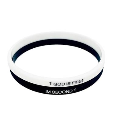 Imagem de MMIUAEG 2 pulseiras inspiradoras motivacionais GOD IS FIRST FIRST IM SECOND, pulseiras cruzadas com versículos da Bíblia, pulseiras de borracha de fé cristã para mulheres e homens, 1, Sem Pedra