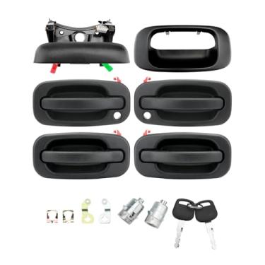 Imagem de Conjunto de maçanetas de porta, com cilindro e chave de bloqueio, compatível com Chevy Silverado GMC Sierra 1500 2500 3500 HD 1999-2007, porta traseira e traseira, esquerda e direita, OEM