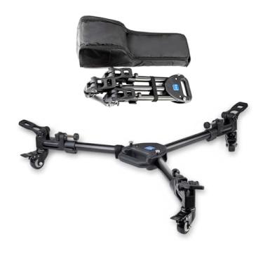 Imagem de Fotopro Carrinho de tripé profissional para fotografia, resistente, com 3 rodas de borracha, pernas ajustáveis e bolsa de transporte, rodas de tripé DP-2 com capacidade de 15 kg para câmera de vídeo e