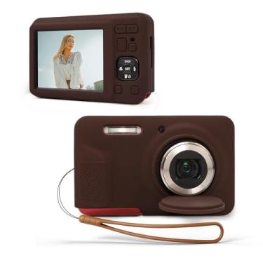 Imagem de TYUANDOUER Capa para Kodak PIXPRO FZ55, capa de câmera de silicone macio para Kodak FZ55 com cordão, borracha protetora leve com tampa de lente - café