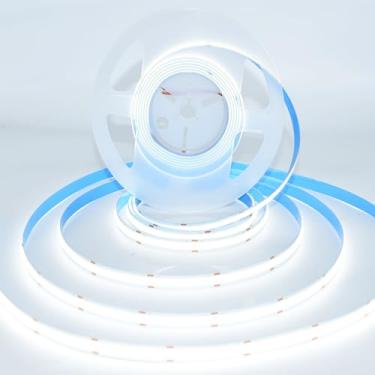 Imagem de HAASHADA Fita de LED COB, regulável AC110V-130V 5 m, super brilhante, 30000lm, à prova d'água, 1200 fitas de LED, brilho 2 vezes maior do que 12 V COB, luz do dia branca 6000K