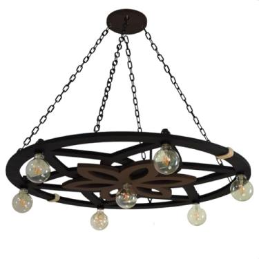 Imagem de Luminária Mandala MDF Bocais E27 | Iluminação Decorativa Artesanal Zen para Salas, Estúdios de Yoga, Varandas e Espaços Gourmet (Grande)