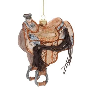 Imagem de The Bridge Collection Ornamento de sela de vidro – Enfeite de Natal com sela ocidental de 12 cm – Cavalo, Cowboy, Fazendeiro, Passeio de Fazenda, Cavalo e Decoração de Festas Ocidentais