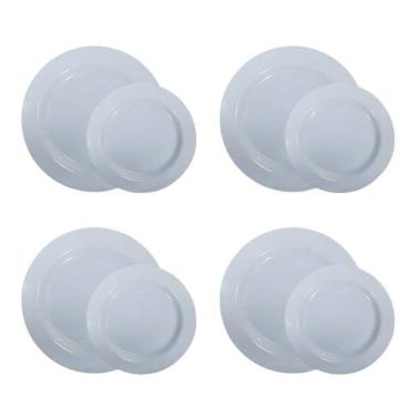 Imagem de Jogo Pratos Melamina Branco Sobremesa Raso 20cm 25cm 24 Pçs - Hauskraf