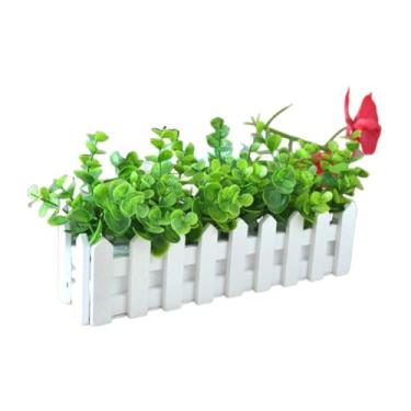 Imagem de KiBcsLic Planta artificial de mesa, enfeite de mesa, fácil manutenção, planta falsa decorativa em vaso em cerca de estacas para decoração de janela, Eucalipto