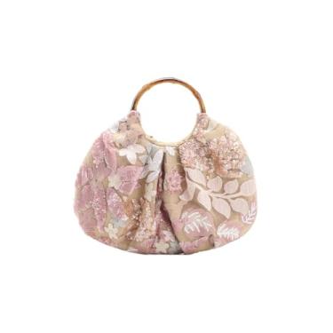 Imagem de Verdusa Bolsa feminina floral elegante de lantejoulas para noite com alça plissada para festa, Bege rosa, One Size