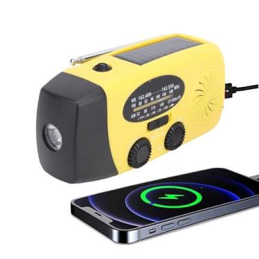Imagem de POCREATION Rádio Meteorológico Portátil Com Manivela Solar e Power Bank de 2000mAh Bateria de Li AM FM NOAA WB para Sobrevivência Ao Ar Livre Camping Caminhada (Amarelo)