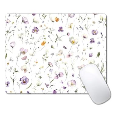 Imagem de Mouse pad roxo flores silvestres para mesa, computador portátil pequeno mouse pad para laptop sem fio, 24 cm x 20 cm design base de borracha antiderrapante mousepad superfície lisa para casa