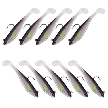 Imagem de Balifly Iscas de pesca de plástico macio com cauda de remo iscas de natação para robalo tipo de peixe e truta para isca de pesca de água salgada e de água doce, 10 peças FS/RE-13 (preto, 13 g)