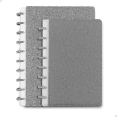 Imagem de 2 Caderno Inteligente de Discos 80 Folhas cada, Caderno Personalizável Argolado Ideal para Estudo Planejamento e Trabalho | Caderno Grande e Caderno médio | Capa Premium Texturizada (Cinza)