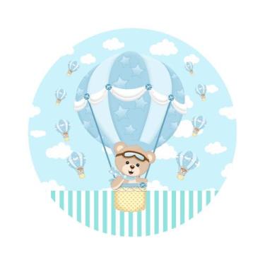 Imagem de Painel De Tecido Sublimado Redondo Ursinho Baloeiro Balões Céu com Nuv